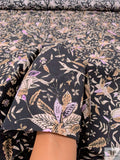 Leaf Branches and Birds Printed Cotton Lawn - Black / Tan / Beige / Orchid