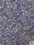 Paisley Floral Printed Silk Broadcloth - Blue / Tan / Brown