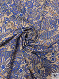 Paisley Floral Printed Silk Broadcloth - Blue / Tan / Brown
