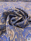 Paisley Floral Printed Silk Broadcloth - Blue / Tan / Brown