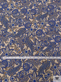 Paisley Floral Printed Silk Broadcloth - Blue / Tan / Brown