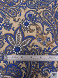 Paisley Floral Printed Silk Broadcloth - Blue / Tan / Brown