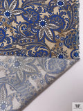 Paisley Floral Printed Silk Broadcloth - Blue / Tan / Brown