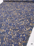 Paisley Floral Printed Silk Broadcloth - Blue / Tan / Brown