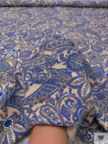 Paisley Floral Printed Silk Broadcloth - Blue / Tan / Brown
