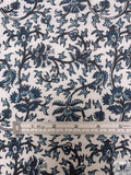 Trailing Stem Floral Printed Stretch Polyester Twill - Navy / Smoky Blue / Off-White