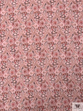 Floral Discs and Paisley Printed Sand Washed Printed Silk - Light Pink / Eggplant / Coral Red / Warm Nude