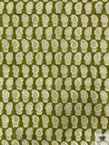 Potted Paisley Hand Block Printed Cotton Sheeting - Olive Green / Off-White