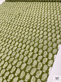 Potted Paisley Hand Block Printed Cotton Sheeting - Olive Green / Off-White