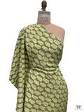 Potted Paisley Hand Block Printed Cotton Sheeting - Olive Green / Off-White