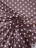 Flocked Polka Dot Polyester Chiffon - Brown / White