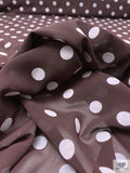 Flocked Polka Dot Polyester Chiffon - Brown / White