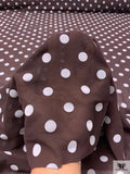 Flocked Polka Dot Polyester Chiffon - Brown / White