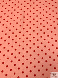 Flocked Polka Dot Polyester Chiffon - Peach / Coral