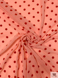 Flocked Polka Dot Polyester Chiffon - Peach / Coral