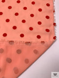 Flocked Polka Dot Polyester Chiffon - Peach / Coral