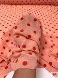 Flocked Polka Dot Polyester Chiffon - Peach / Coral