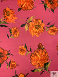 Stylized Peony Printed Polyester Chiffon - Amaranth Pink / Orange / Deep Green