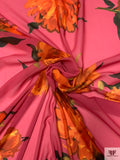 Stylized Peony Printed Polyester Chiffon - Amaranth Pink / Orange / Deep Green