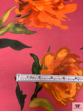 Stylized Peony Printed Polyester Chiffon - Amaranth Pink / Orange / Deep Green