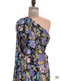 Impressionist Floral Printed Fine Silk-Feel Polyester Chiffon - Indigo / Pear Green / Turquoise / Midnight Navy