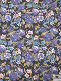 Impressionist Floral Printed Fine Silk-Feel Polyester Chiffon - Indigo / Pear Green / Turquoise / Midnight Navy
