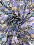 Impressionist Floral Printed Fine Silk-Feel Polyester Chiffon - Indigo / Pear Green / Turquoise / Midnight Navy