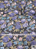 Impressionist Floral Printed Fine Silk-Feel Polyester Chiffon - Indigo / Pear Green / Turquoise / Midnight Navy