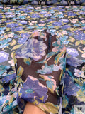 Impressionist Floral Printed Fine Silk-Feel Polyester Chiffon - Indigo / Pear Green / Turquoise / Midnight Navy