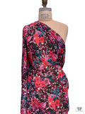 Floral Bouquet Printed Crinkled Polyester Chiffon - Pinks / Magenta / Turquoise