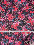 Floral Bouquet Printed Crinkled Polyester Chiffon - Pinks / Magenta / Turquoise