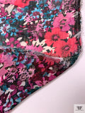 Floral Bouquet Printed Crinkled Polyester Chiffon - Pinks / Magenta / Turquoise