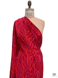 Abstract Botanical Printed Rayon Crepe de Chine - Dark Magenta / Red-Orange