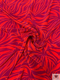 Abstract Botanical Printed Rayon Crepe de Chine - Dark Magenta / Red-Orange