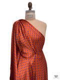 Italian Polka Dot Printed Flowy Viscose Satin - Burnt Orange / Blue