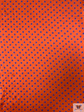 Italian Polka Dot Printed Flowy Viscose Satin - Burnt Orange / Blue