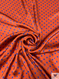 Italian Polka Dot Printed Flowy Viscose Satin - Burnt Orange / Blue