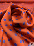 Italian Polka Dot Printed Flowy Viscose Satin - Burnt Orange / Blue