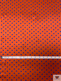 Italian Polka Dot Printed Flowy Viscose Satin - Burnt Orange / Blue