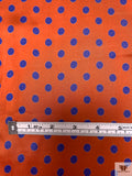 Italian Polka Dot Printed Flowy Viscose Satin - Burnt Orange / Blue