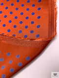 Italian Polka Dot Printed Flowy Viscose Satin - Burnt Orange / Blue