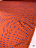 Italian Polka Dot Printed Flowy Viscose Satin - Burnt Orange / Blue