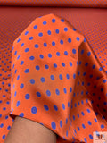 Italian Polka Dot Printed Flowy Viscose Satin - Burnt Orange / Blue