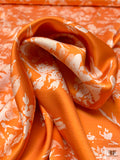 Italian Timeless Floral Printed Flowy Viscose Satin - Orange / Buttercream