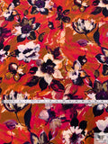 Painterly Floral Printed Rayon Challis - Magenta / Dark Purple / Ochre-Orange / Off-White