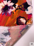 Painterly Floral Printed Rayon Challis - Magenta / Dark Purple / Ochre-Orange / Off-White