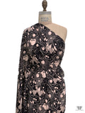 Floral Surrealism Printed Rayon Twill - Light Blush / Black