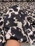 Floral Silhouette Pritned Crinkle-Hammered Rayon Satin - Champagne / Black