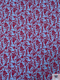Acanthus Leaf Damask Printed Heavy Rayon Georgette - Berry / Sky Blue