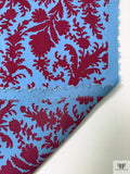 Acanthus Leaf Damask Printed Heavy Rayon Georgette - Berry / Sky Blue